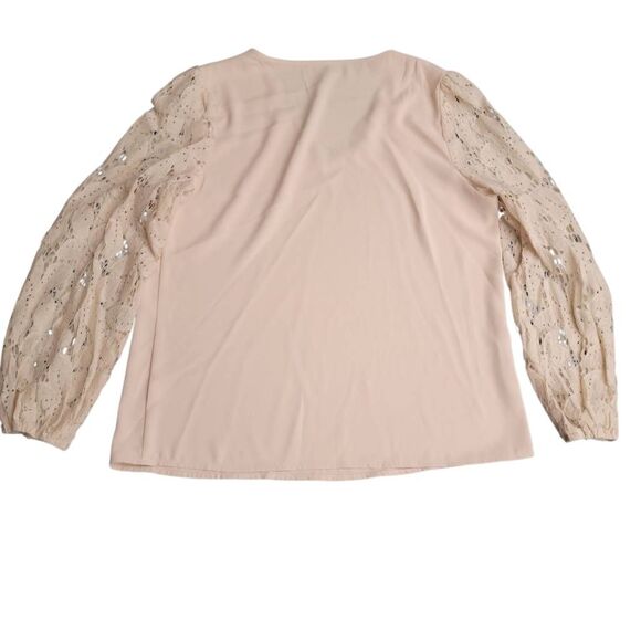 Neutral Off White Beige Lace Long Sleeves Feminine Blouse Top on Sale 5 for $25 - Picture 5 of 6